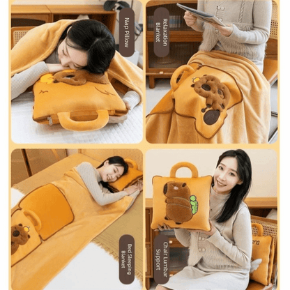 3-in-1 Cartoon Cushion Blanket – Plush Pillow & Travel Blanket