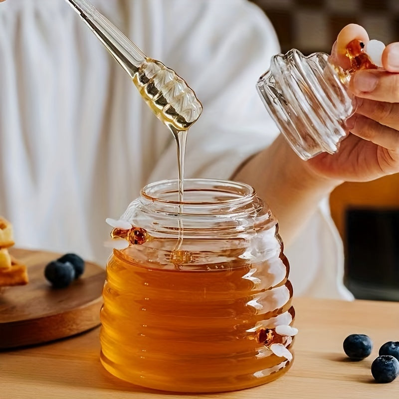 Bee Hive Glass Honey Jar With Dipper