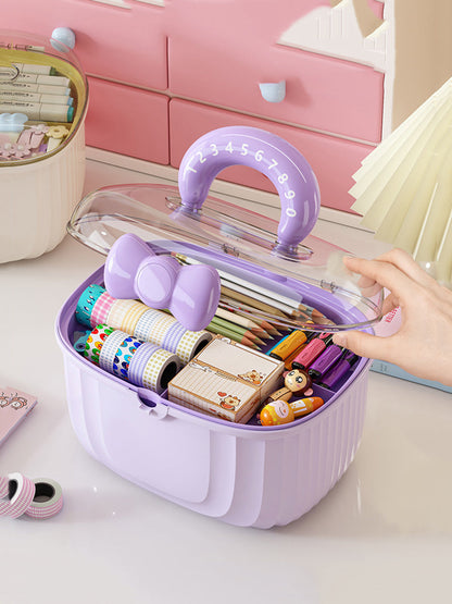 Cute Storage Box with Handle and Bow – Multi-Purpose Organizer Case for Kids Accessories, Toys & Hair Clips
