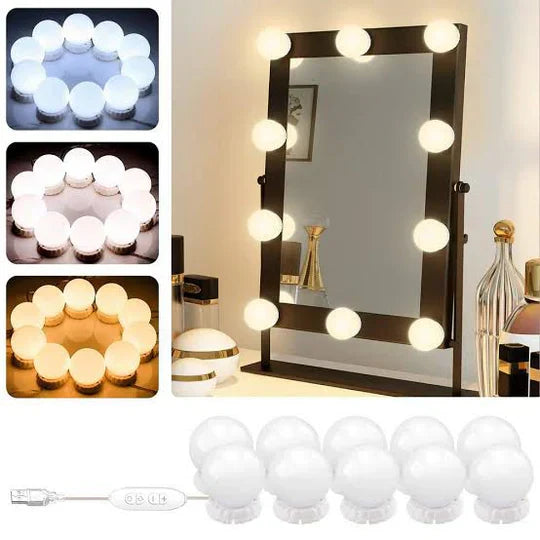10 Bulb Vanity Mirror Light – USB Operated LED Makeup Lights with 3 Modes (Box Packed)