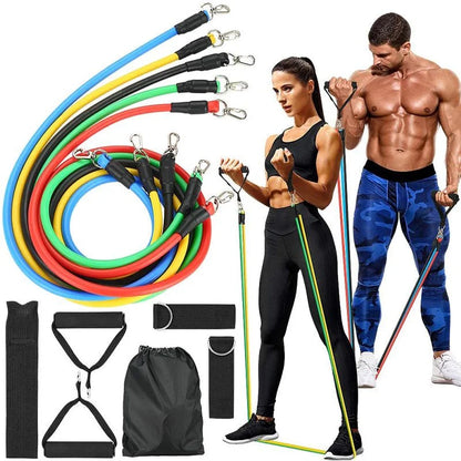 11 Pcs Resistance Band Set Yoga Pilates Abs Exercise Fitness Gym Workout Set With Elastic Tube, Door Anchor, Ankle Straps, And Handles For Weight Loss Or Stretch