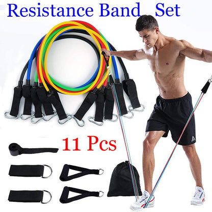 11 Pcs Resistance Band Set Yoga Pilates Abs Exercise Fitness Gym Workout Set With Elastic Tube, Door Anchor, Ankle Straps, And Handles For Weight Loss Or Stretch