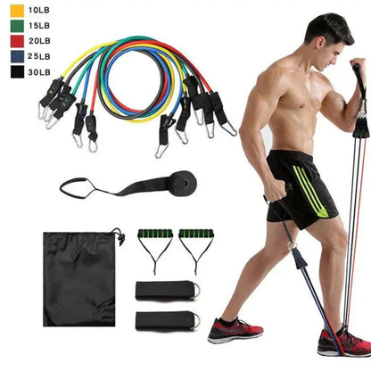 11 Pcs Resistance Band Set Yoga Pilates Abs Exercise Fitness Gym Workout Set With Elastic Tube, Door Anchor, Ankle Straps, And Handles For Weight Loss Or Stretch