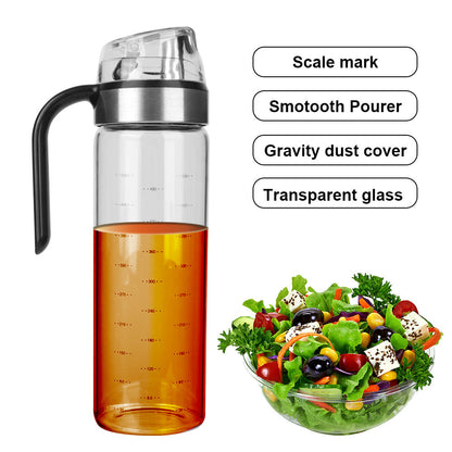 Transparent Oil Dispenser Bottle with Handle – Leakproof Glass Olive Oil & Vinegar Container with Measurement Markings for Kitchen Use
