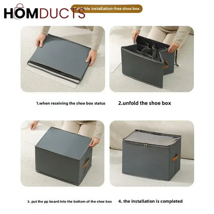 12-Grid Foldable Shoe Storage Box with Transparent Lid & Handles – Space-Saving Organizer for Sneakers, Heels & Sandals