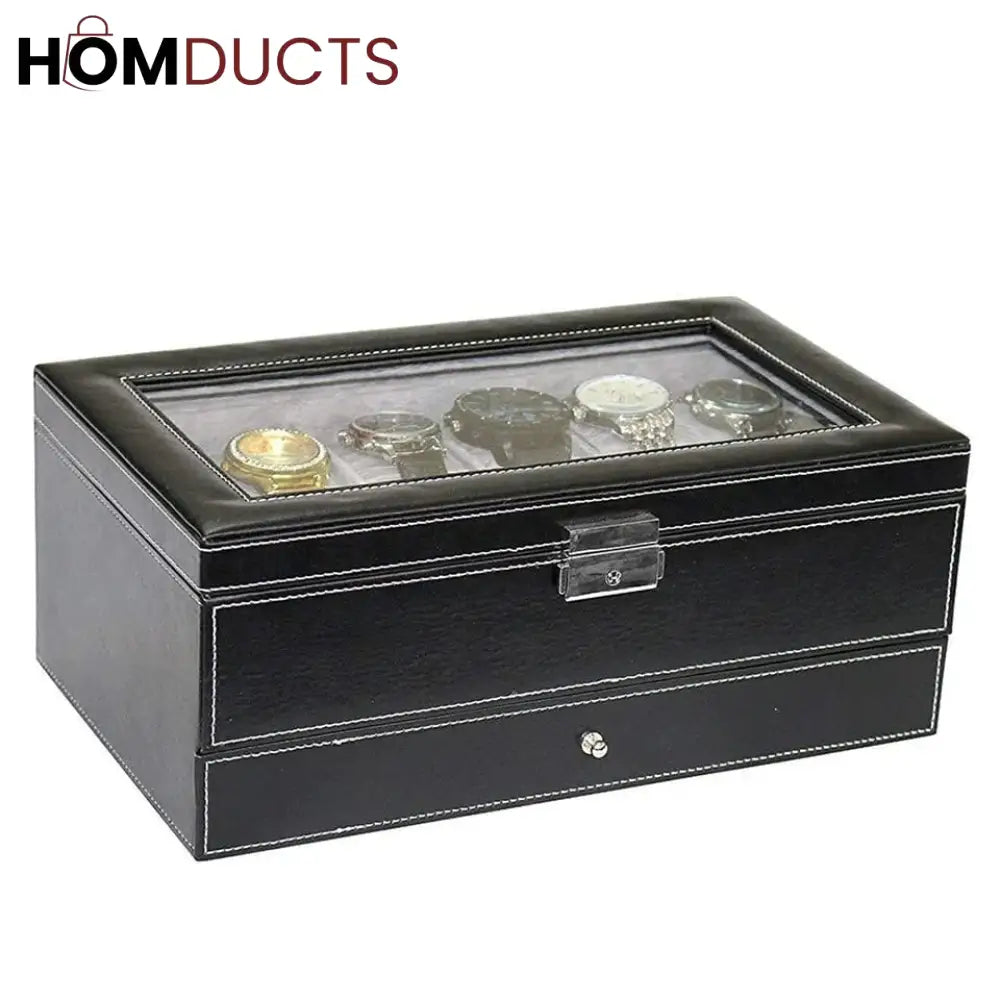 12 Slots Double layer PU Leather Watch Storage Box