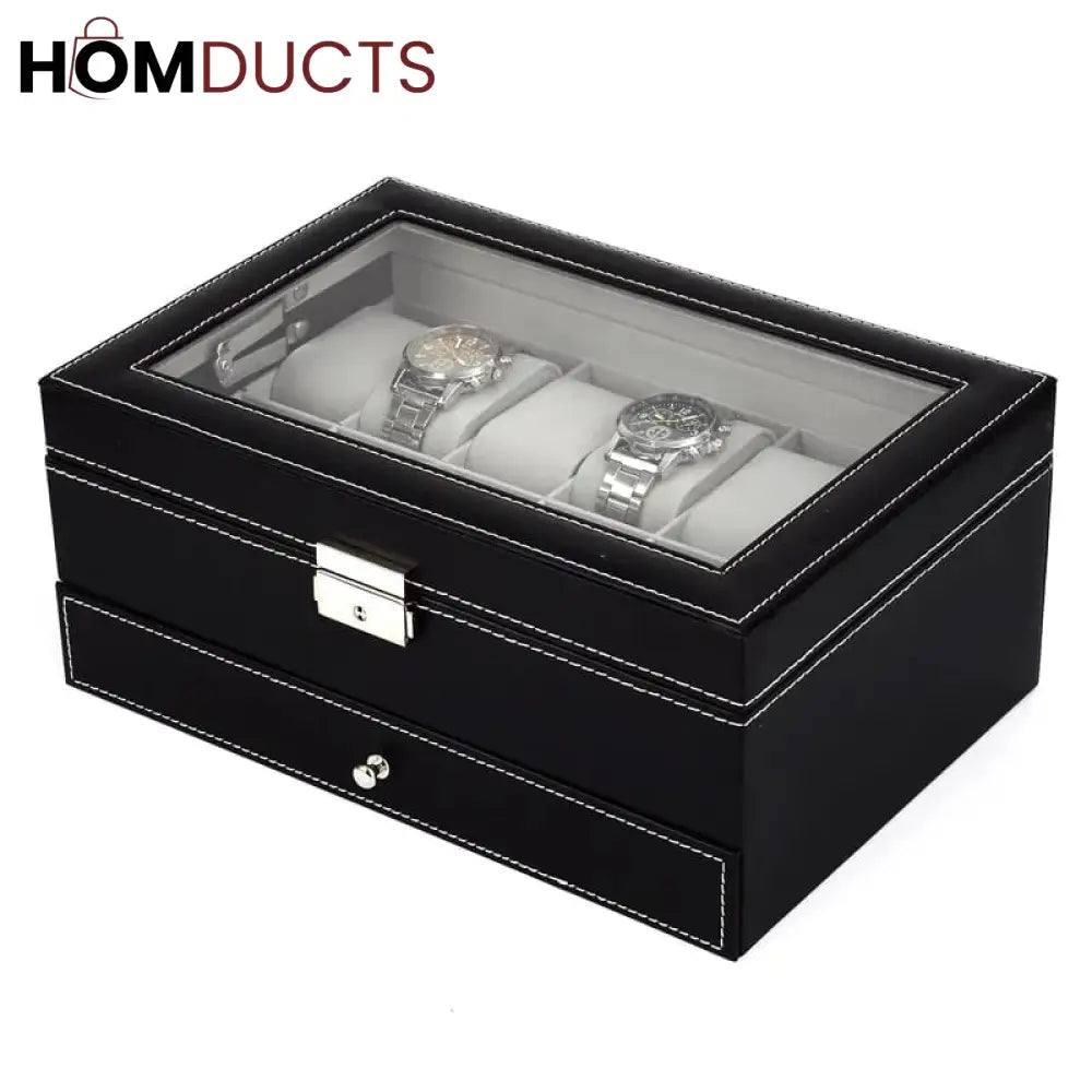 12 Slots Double layer PU Leather Watch Storage Box