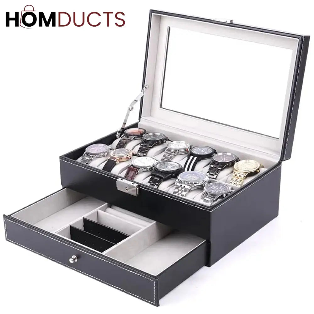 12 Slots Double layer PU Leather Watch Storage Box