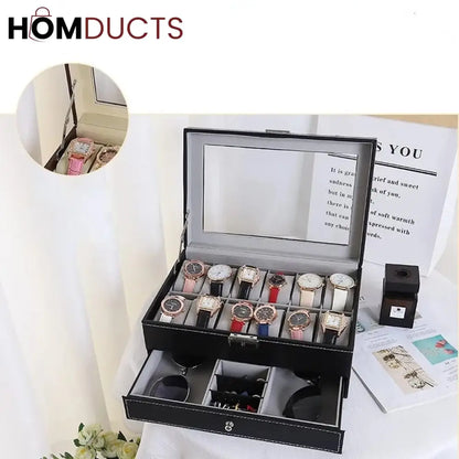 12 Slots Double layer PU Leather Watch Storage Box