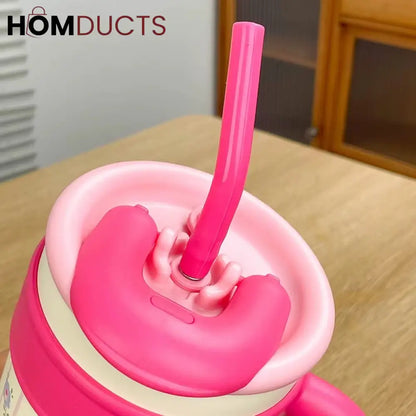 1200ml Stainless Steel Tumbler Mug with Straw Handle - Large Water Bottle