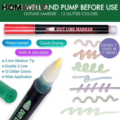 12pcs Double Line Outline Art Marker Highlighter