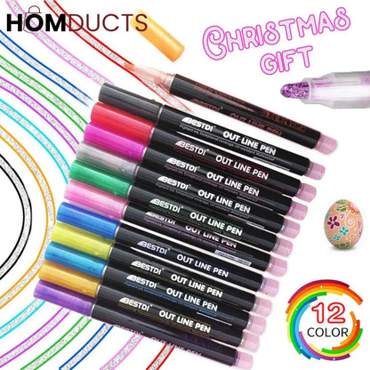 12pcs Double Line Outline Art Marker Highlighter