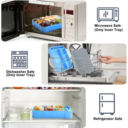 1300ML Portable Microwave Safe Lunch Box with Utensils & Sauce Container - Ideal for School & Office