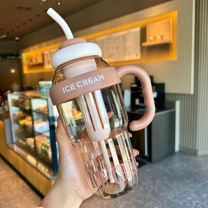 1300ml Large Capacity Tumbler with Straw – Premium Leakproof Ice Cream & Coffee Bottle in Pakistan