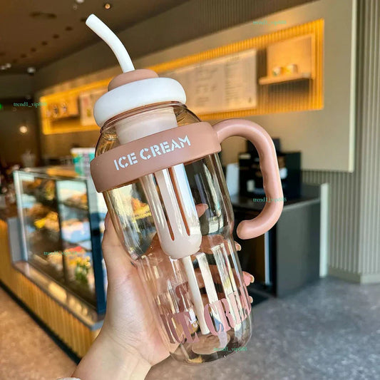 1300ml Large Capacity Tumbler with Straw – Premium Leakproof Ice Cream & Coffee Bottle in Pakistan