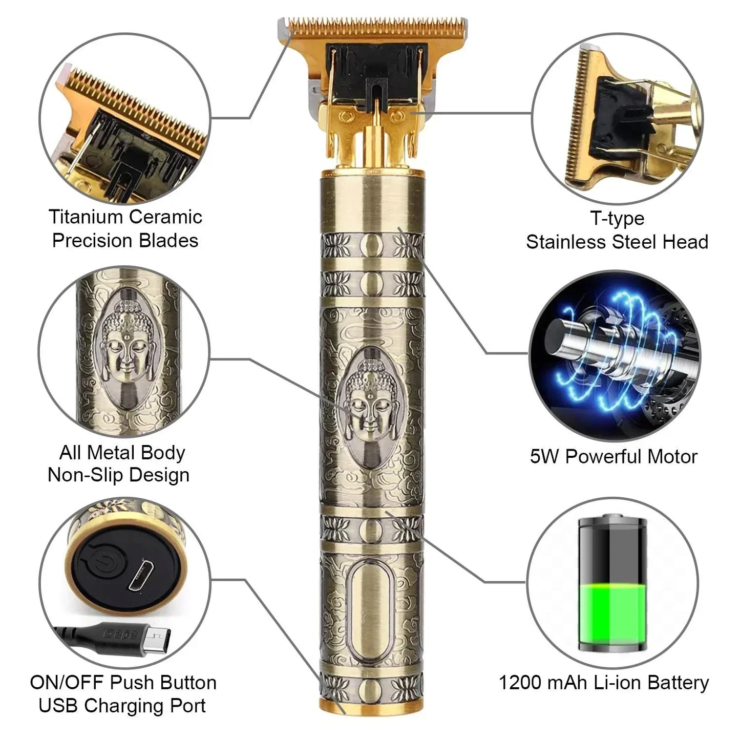 Vintage T9 Professional Trimmer – Rechargeable Dragon Style Electric Hair Clipper for Men in Pakistan