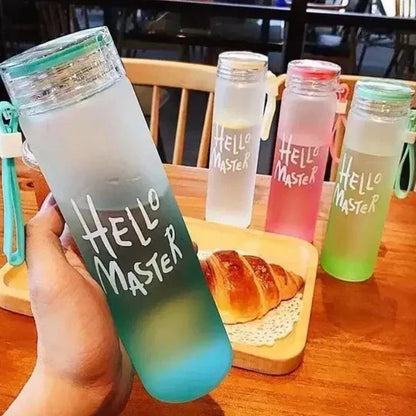 Hello Master Gradient Glass Water Bottle – 480ml Frosted Portable Stylish Sports & Travel Bottle