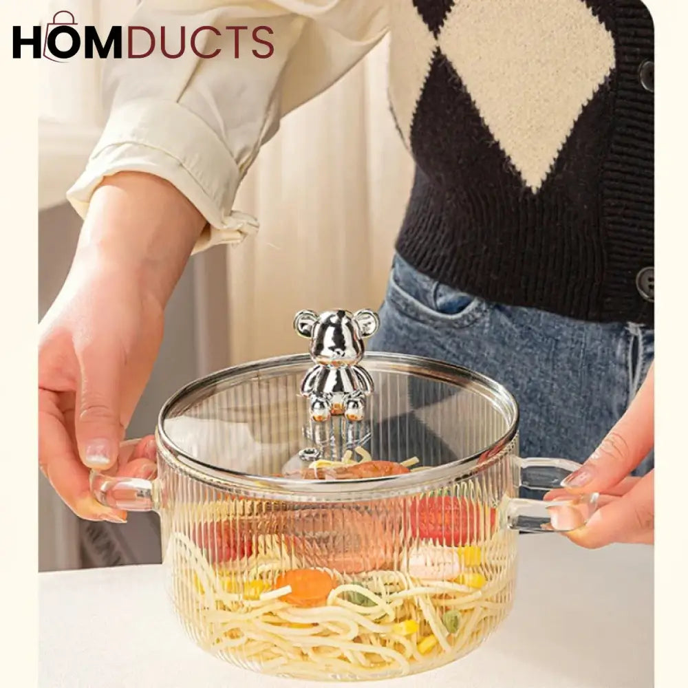 1600ml Borosilicate Glass Saucepan with Lid & Dual Handles - High Temperature Resistant Cooking Pot