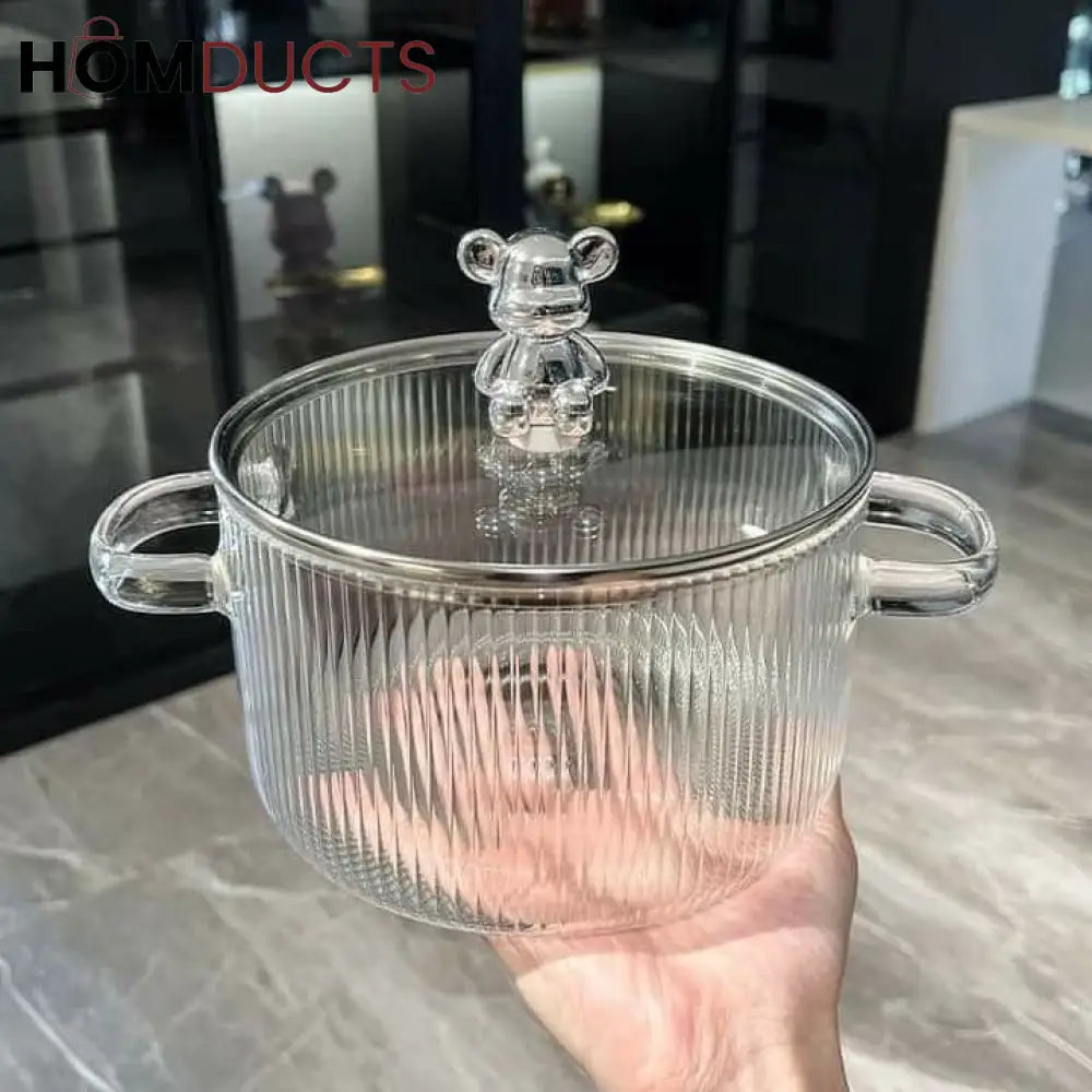 1600ml Borosilicate Glass Saucepan with Lid & Dual Handles - High Temperature Resistant Cooking Pot