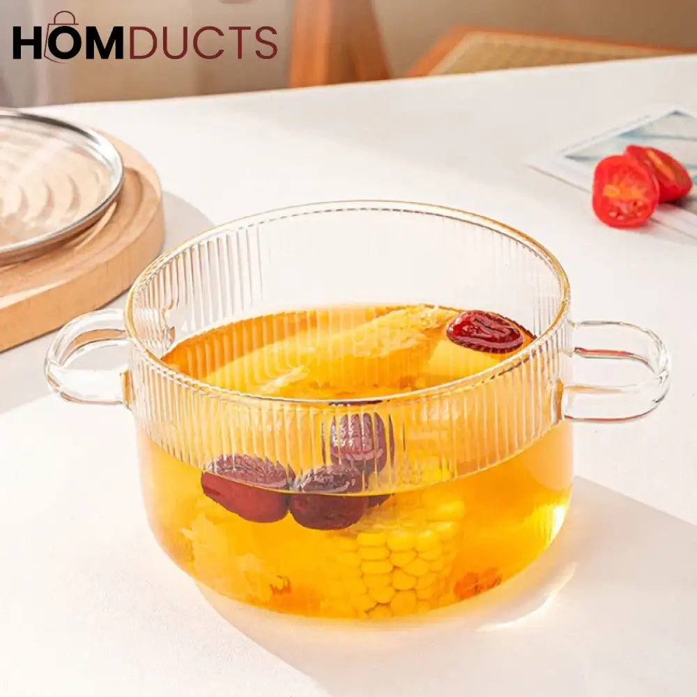 1600ml Borosilicate Glass Saucepan with Lid & Dual Handles - High Temperature Resistant Cooking Pot