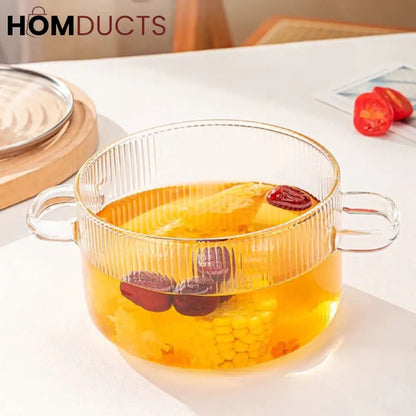1600ml Borosilicate Glass Saucepan with Lid & Dual Handles - High Temperature Resistant Cooking Pot