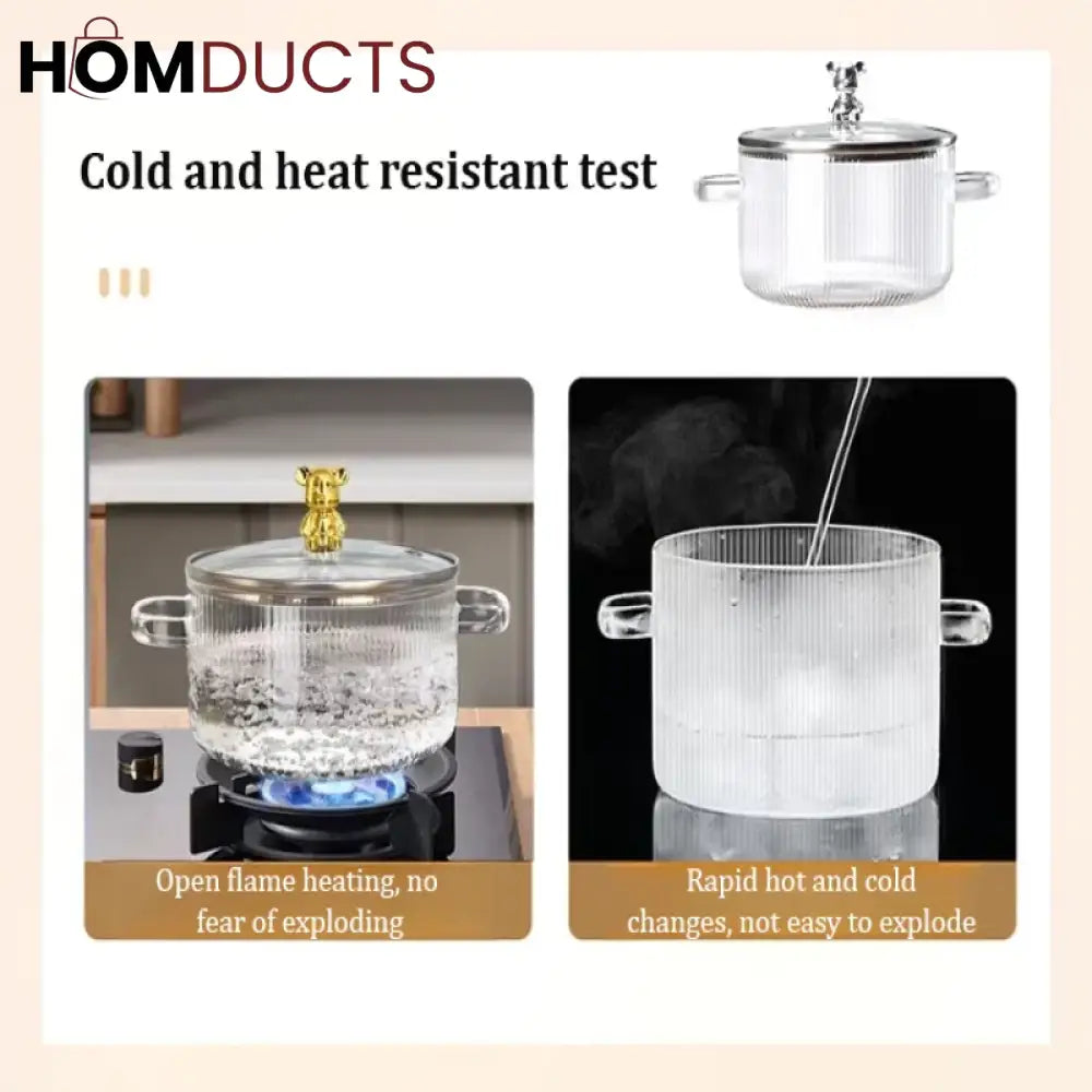 1600ml Borosilicate Glass Saucepan with Lid & Dual Handles - High Temperature Resistant Cooking Pot