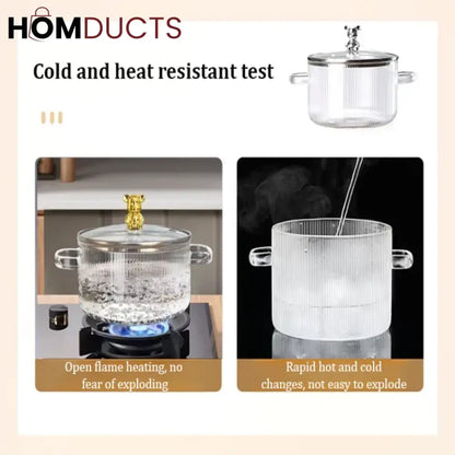 1600ml Borosilicate Glass Saucepan with Lid & Dual Handles - High Temperature Resistant Cooking Pot