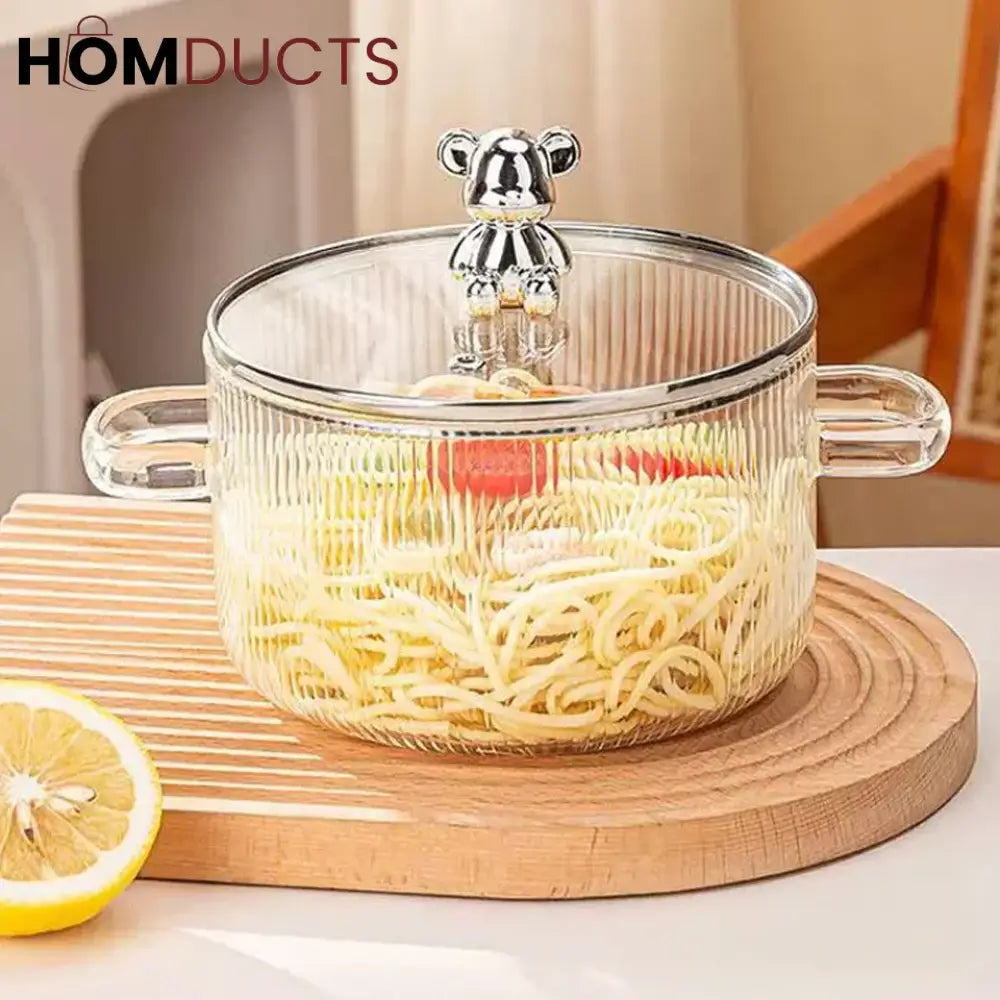 1600ml Borosilicate Glass Saucepan with Lid & Dual Handles - High Temperature Resistant Cooking Pot