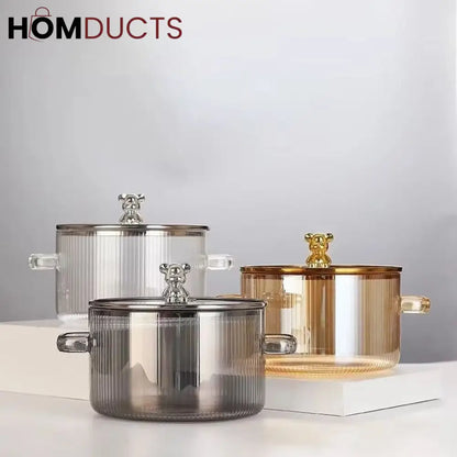 1600ml Borosilicate Glass Saucepan with Lid & Dual Handles - High Temperature Resistant Cooking Pot