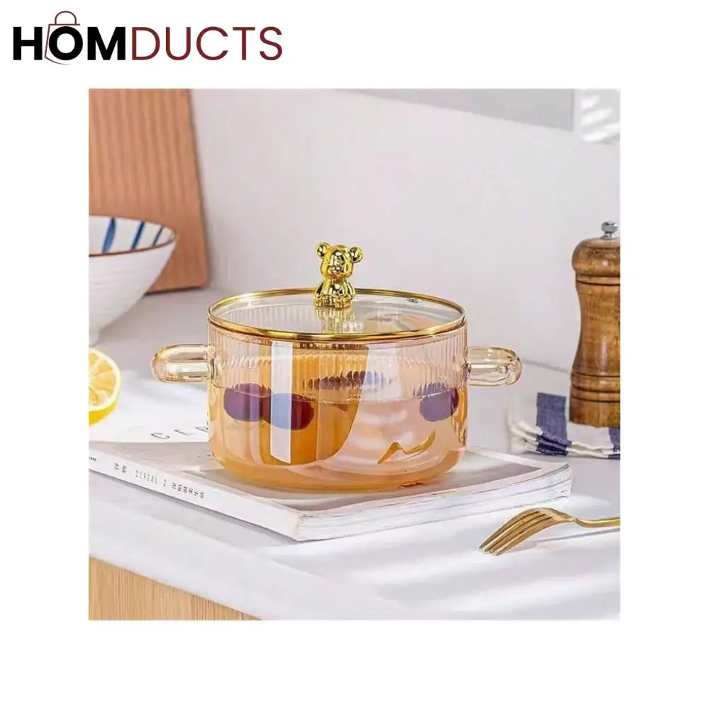 1600ml Borosilicate Glass Saucepan with Lid & Dual Handles - High Temperature Resistant Cooking Pot