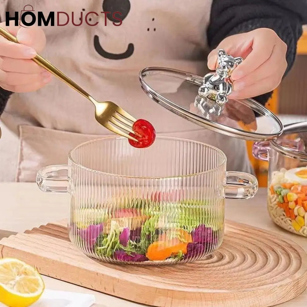 1600ml Borosilicate Glass Saucepan with Lid & Dual Handles - High Temperature Resistant Cooking Pot