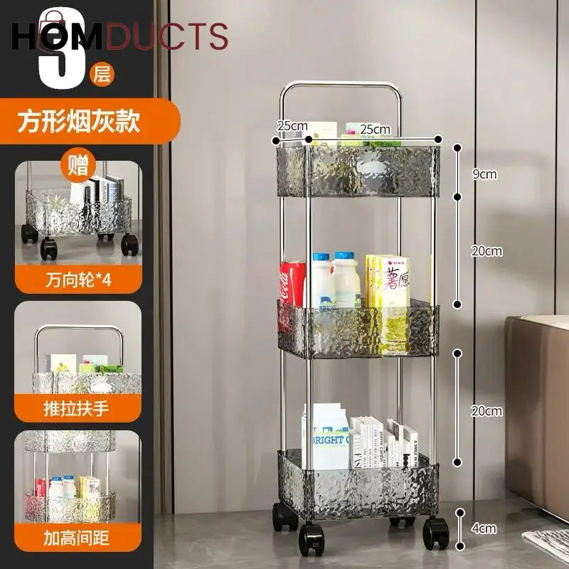 3/4-Tier Rolling Storage Cart - Transparent Acrylic Organizer