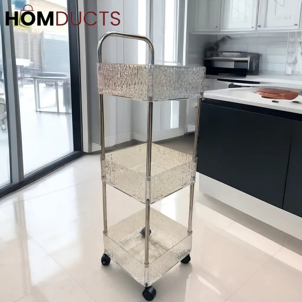 3/4-Tier Rolling Storage Cart - Transparent Acrylic Organizer