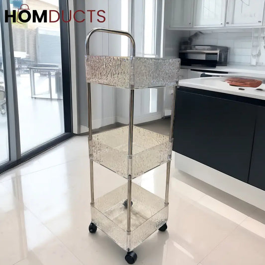 3/4-Tier Rolling Storage Cart - Transparent Acrylic Organizer
