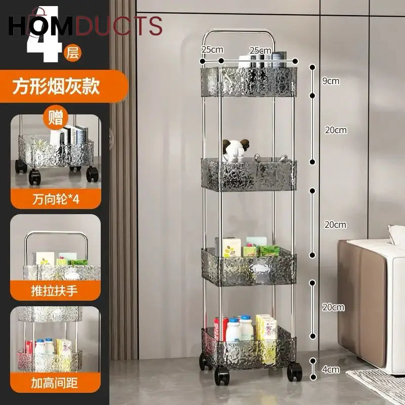 3/4-Tier Rolling Storage Cart - Transparent Acrylic Organizer