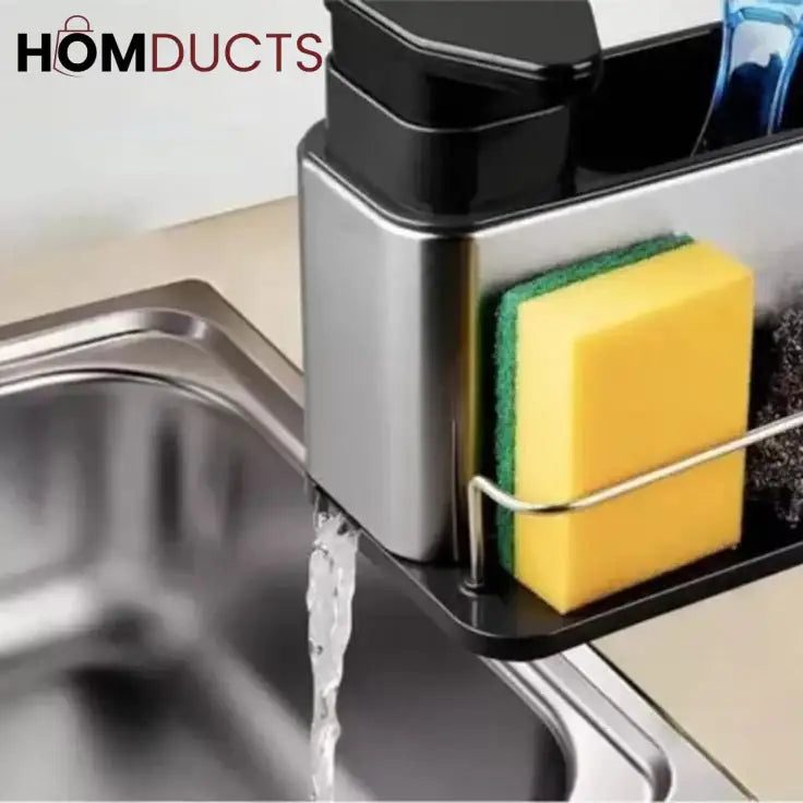 3 in 1 Kitchen Stainless Steel liquid Soap Dispenser With Sponge Organizer