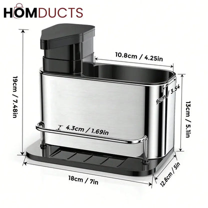 3 in 1 Kitchen Stainless Steel liquid Soap Dispenser With Sponge Organizer