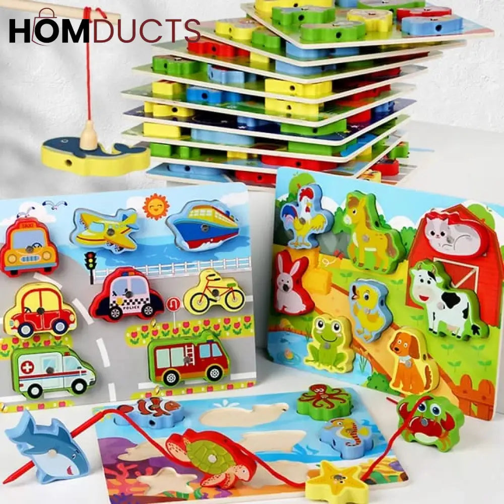 3 in 1 wooden multi shape magnet matching board