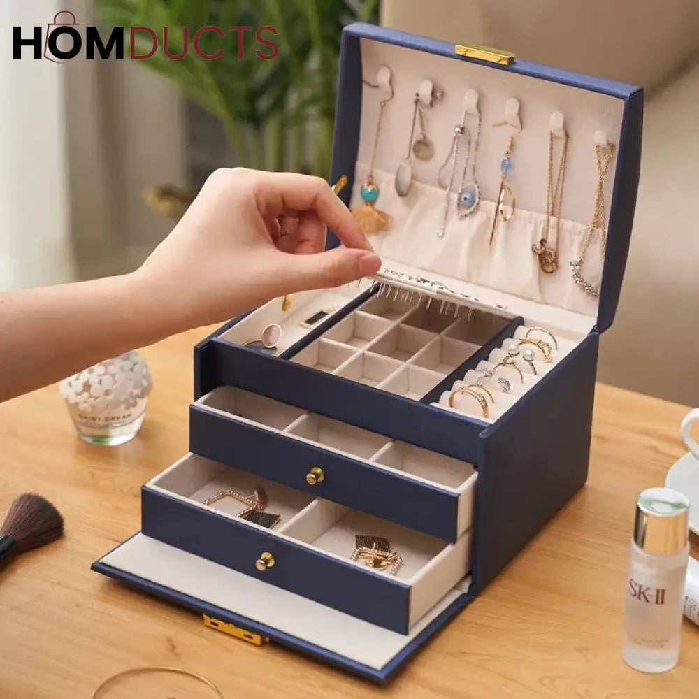 3 Layer Leather Jewellery Organizer