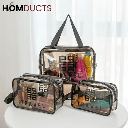 3 Pcs Transparent Pvc Cosmetic Bag Set