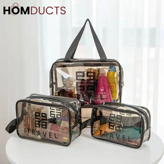 3 Pcs Transparent Pvc Cosmetic Bag Set