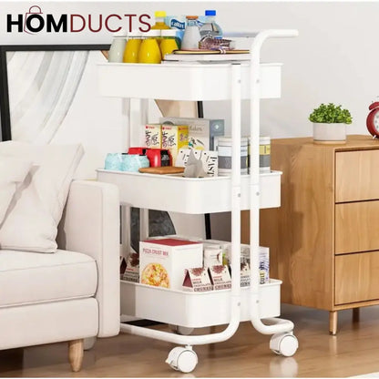 3 Tier Foldable Metal Cart With Wheels