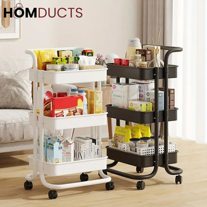 3 Tier Foldable Metal Cart With Wheels