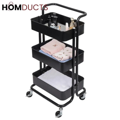3 Tier Foldable Metal Cart With Wheels