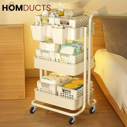 3 Tier Foldable Metal Cart With Wheels
