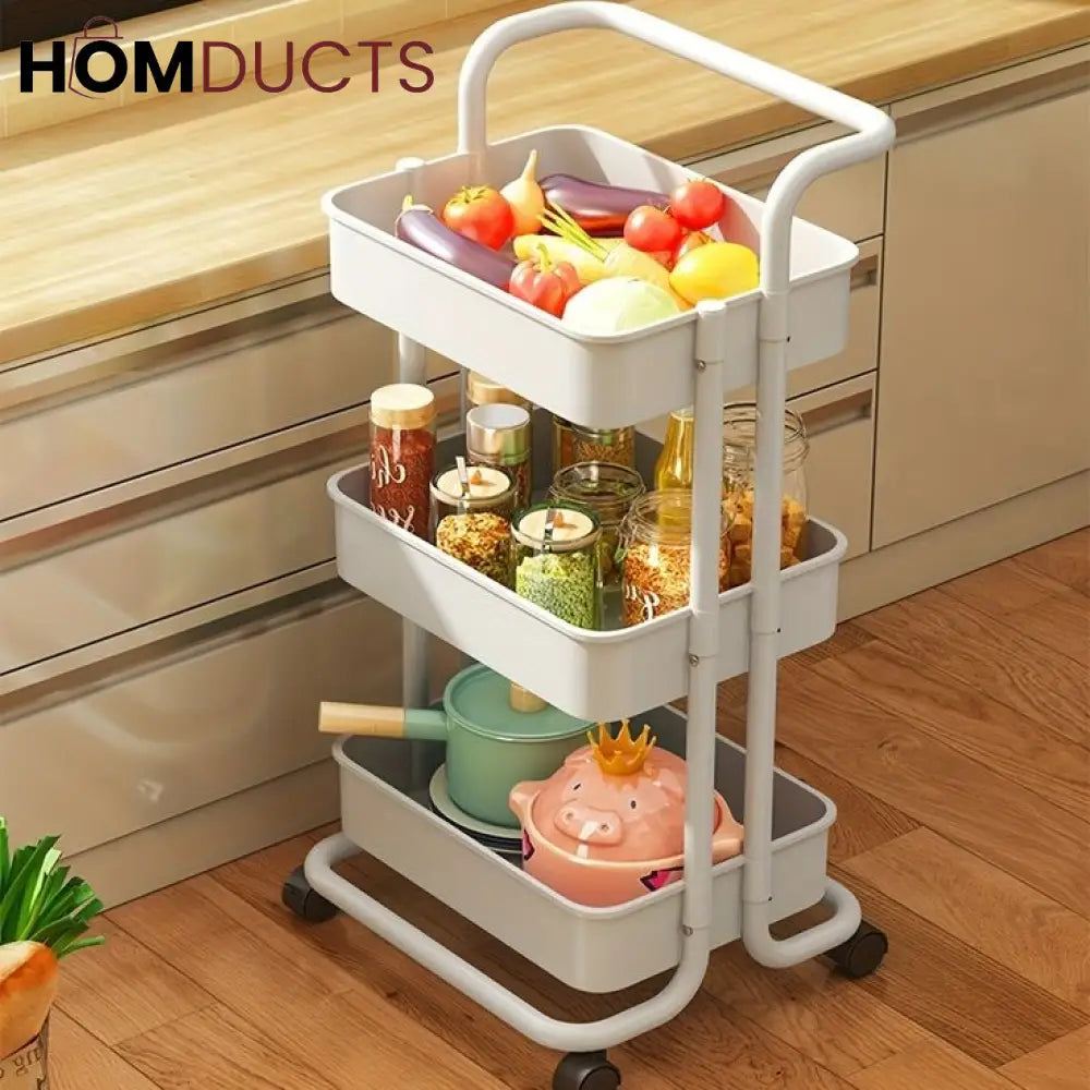 3 Tier Foldable Metal Cart With Wheels