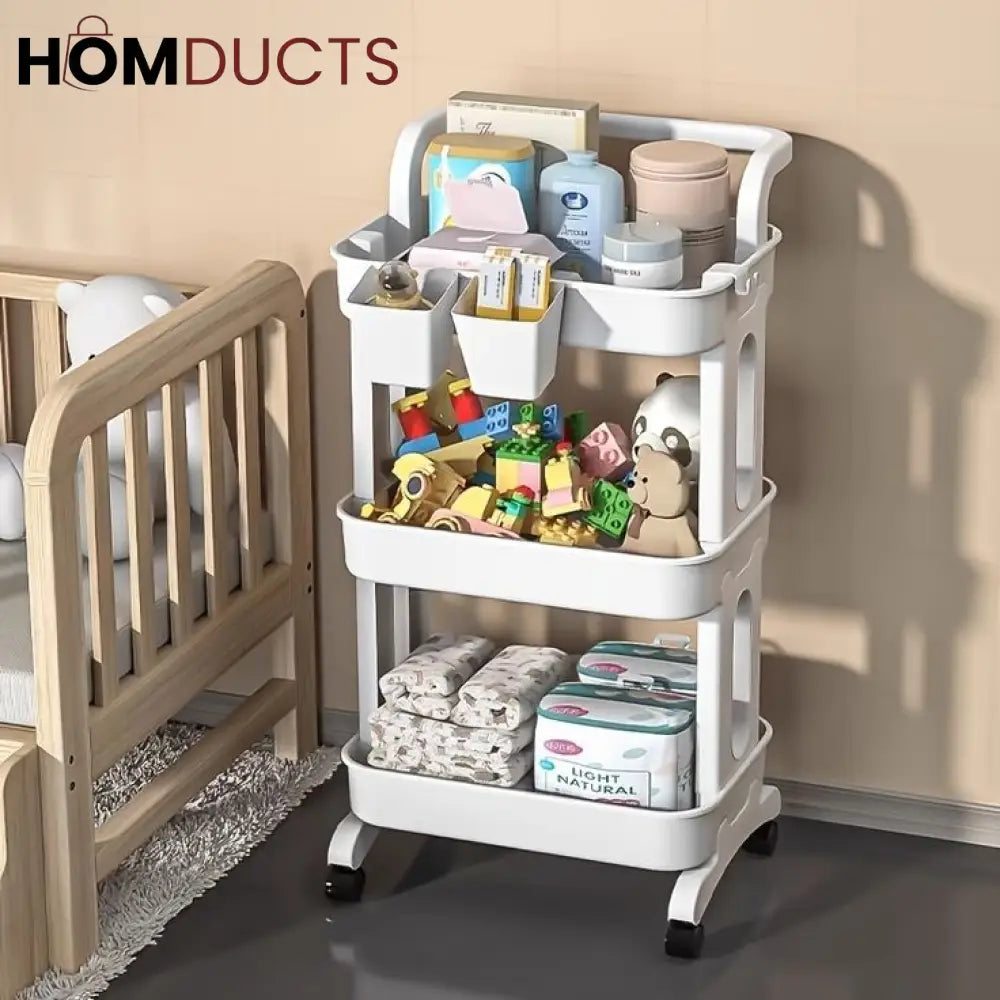 3 Tier Foldable Metal Cart With Wheels