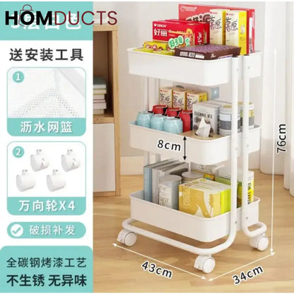 3 Tier Foldable Metal Cart With Wheels