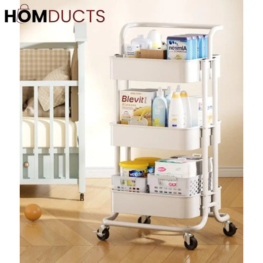 3 Tier Foldable Metal Cart With Wheels
