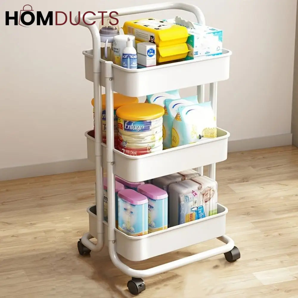3 Tier Foldable Metal Cart With Wheels